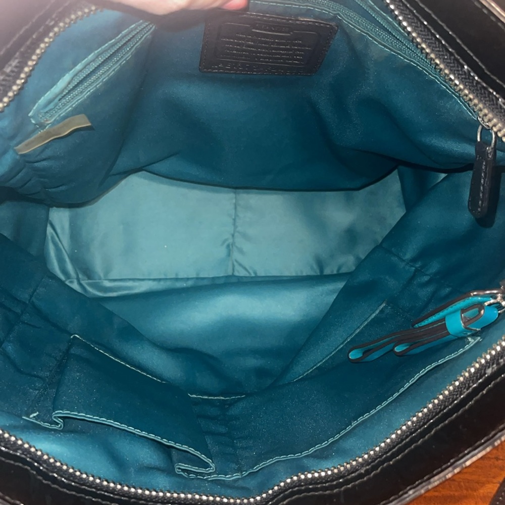 Coach ladies black patent leather tote. Green lining. F24893. - Picture 12 of 15